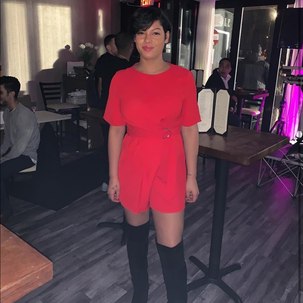 Zara Red short romper with pockets and buckle